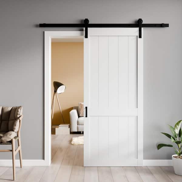ANZZI 36 in. x 84 in. Panel White Solid Core MDF Sliding Barn Door