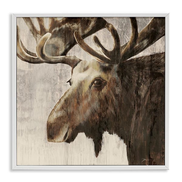 Stupell Industries Forest Moose Distressed by Liz Jardine White Framed Animal Giclee Art Print 12 in. x 12 in.