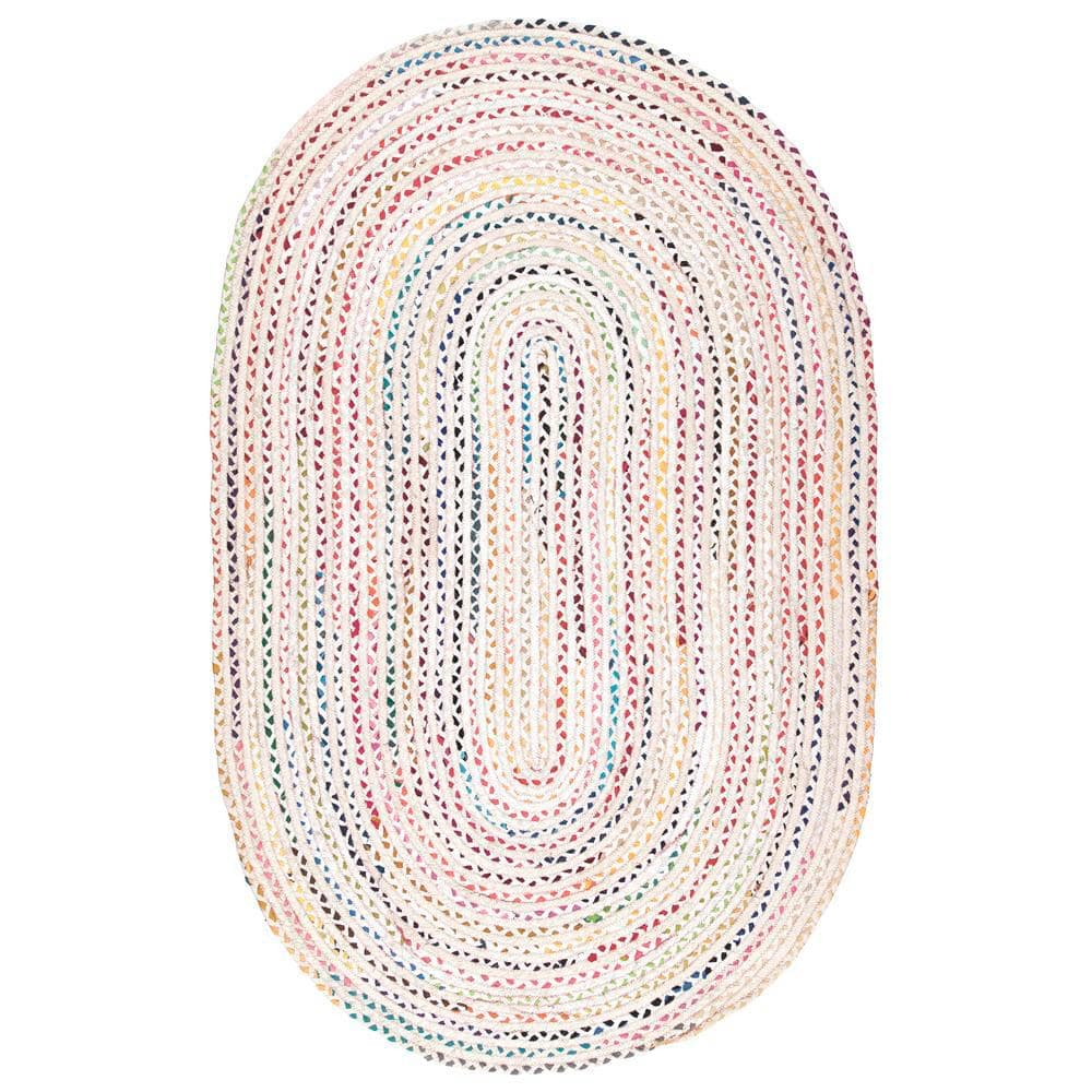 Handmade Ivory Cotton Oval Braided 5' x 8' Rug