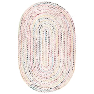Tammara Colorful Braided Ivory 5 ft. x 8 ft. Oval Rug
