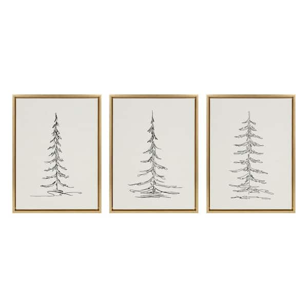 Kate and Laurel Sylvie Minimalist Evergreen Trees by the Creative Bunch Studio 3-Piece Framed Art Print 18 in. x 24 in.
