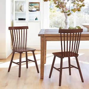 Windsor Walnut Solid Wood Dining Chairs for Kitchen and Dining Room (Set of 2)