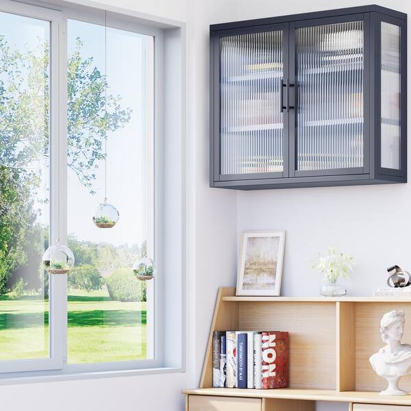 Aoibox Retro Style 9.10-in W x 27.60-in D x 23.60-in H in Gray Metal Assemble Upper Kitchen Cabinet with Detachable Shelves