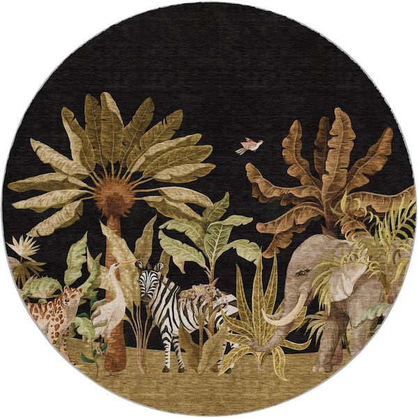 Dream Shag Premium Machine Washable Abstract ADS203 Midnight 8 ft. x 8 ft. Round Rug