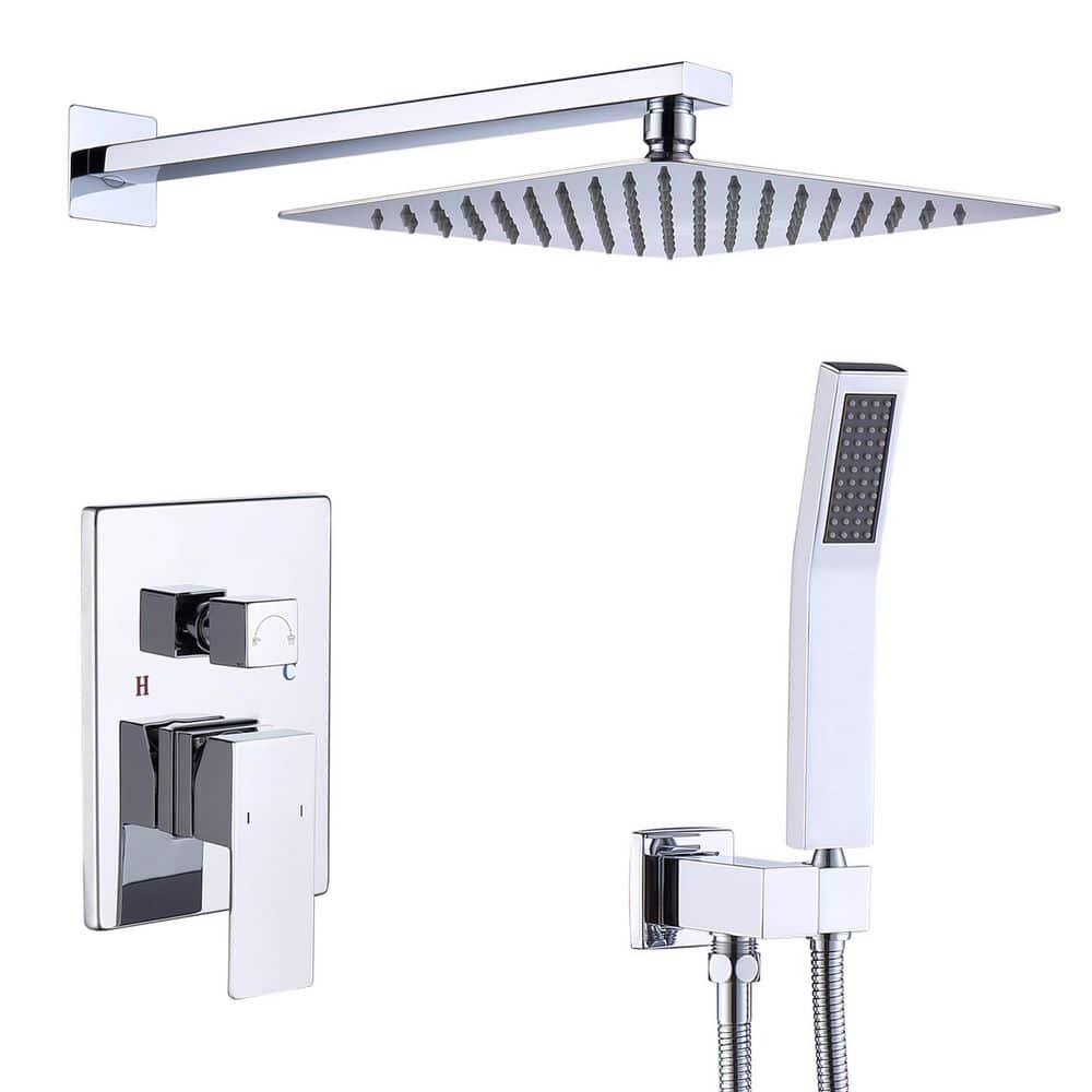 Rain Square Single Handle 1-Spray Shower Faucet 2.5 GPM with High Pressure 12 in. Shower Heads System in Polished Chrome price history on PriceWatchPro