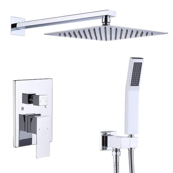 Rain Square Single Handle 1-Spray Shower Faucet 2.5 GPM with High Pressure 12 in. Shower Heads System in Polished Chrome