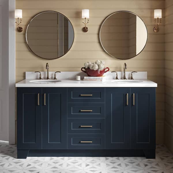 ARIEL Taylor 67 in. W x 22 in. D x 36 in. H Double Sink Freestanding Bath Vanity in Midnight Blue with Pure White Quartz Top