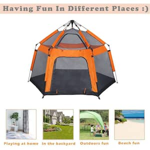 Orange Kids Play Tent House Pop Up Portable Breathable Hexagon Playhouse for Backyard, Patio