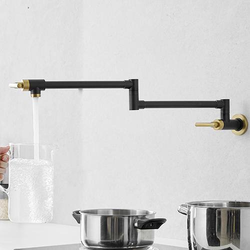 Black and Gold Wall Mounted Double Handle Pot Filler Faucet