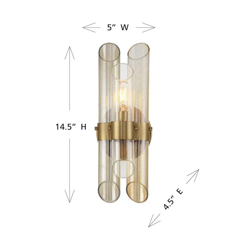Warm Brass Art Deco Sconce with Clear and Champagne Glass