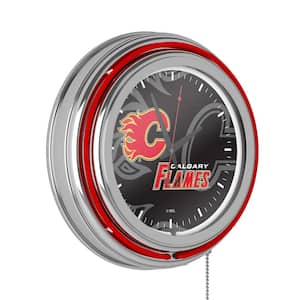 Calgary Flames Red Watermark Lighted Analog Neon Clock