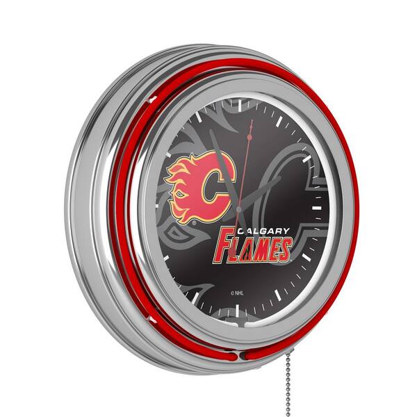 Calgary Flames Red Watermark Lighted Analog Neon Clock NHL8CFWMHD