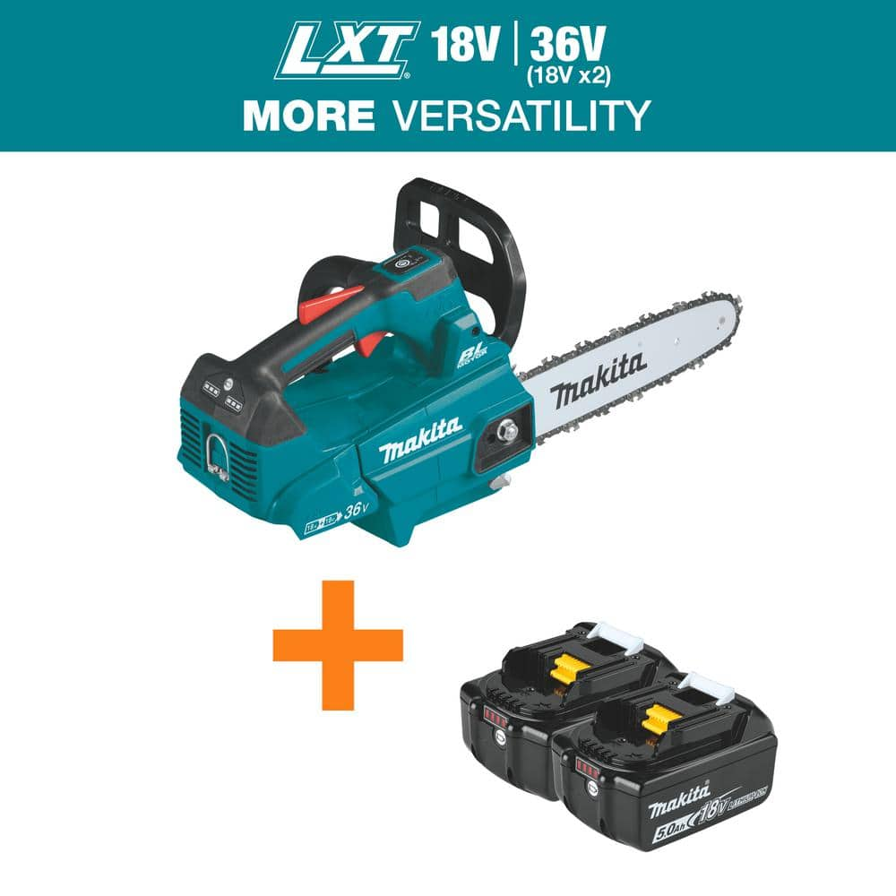 Makita LXT 14 in. 18V X2 36V Lithium Ion Brushless Top Handle Electric Chain Saw with 18V LXT Battery Pack 5.0Ah 2 Pk XCU08Z BL1850B2 The Home