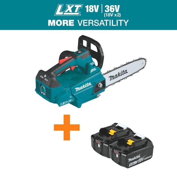 Makita LXT 14 in. 18V X2 (36V) Lithium-Ion Brushless Top Handle Electric Chain Saw with 18V LXT Battery Pack 5.0Ah (2-Pk)