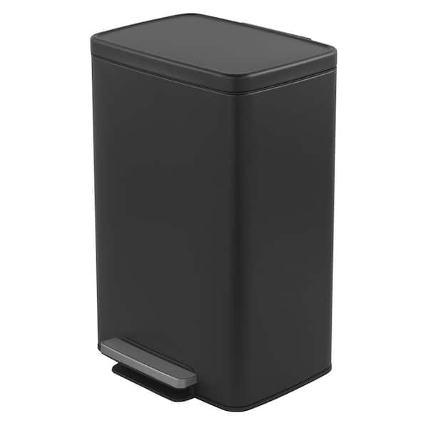 13 Gal. Black Rectangle Step-On Metal Household Trash Can for Kitchen and Office Stainless Steel
