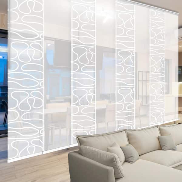 EMOH Misty Swirl 130 in. - 175 in. W x 94 in. L Adjustable 8- Panel White Double Rail Panel Track with 23.5 in. Slates