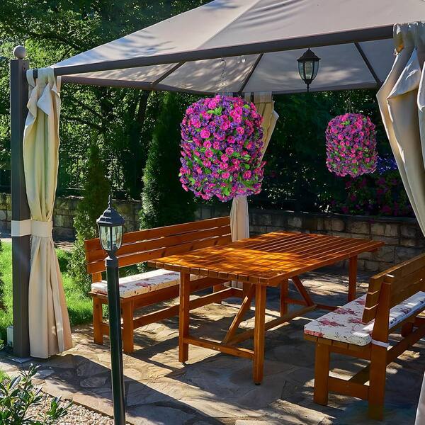 25 in. Red Outdoor Artificial Flowers with Hanging Basket Garden