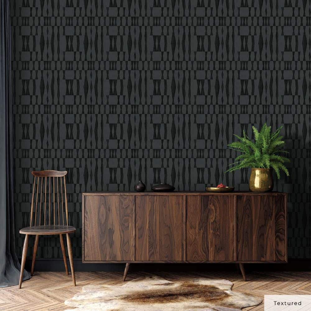 Carbon Textured Grasscloth Geo Peel and Stick Wallpaper