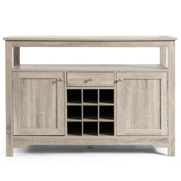 FORCLOVER Gray Sideboard Buffet Console Cabinet with Wine Rack and Double Doors