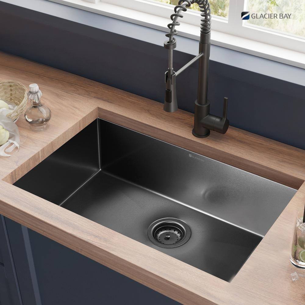 Glacier Bay Gunmetal Black Stainless Steel 31 In 18 Gauge Single Bowl Undermount Kitchen Sink 7502