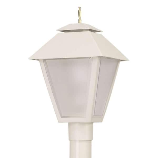 SOLUS Colonial 1-Light White Hardwired Weather Resistant Plastic Outdoor Post Light with 3000K LED Bulb Frosted Beveled Lens
