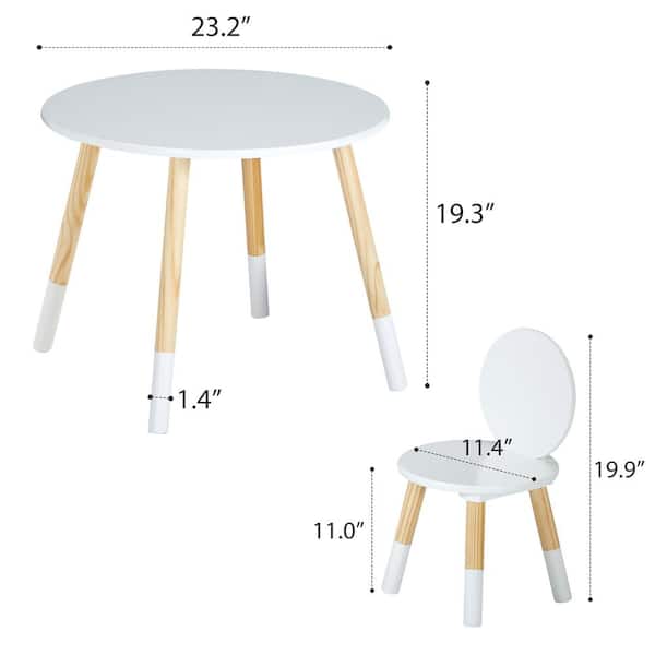 Modern Kids Round Table and Chairs Set, 3-Piece White Top Children Activity Table Set, Wood Playroom Furniture