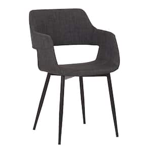 Ariana Contemporary Dining Chair in Black Metal Finish and Charcoal Fabric