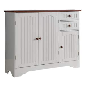Finish White Material Wood Kitchen Storage Buffet Large With Walnut Top Dimensions: 39 in. W x 12 in. L x 30 in. H