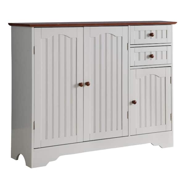 Signature Home Finish White Material Wood Kitchen Storage Buffet Large With Walnut Top Dimensions: 39 in. W x 12 in. L x 30 in. H