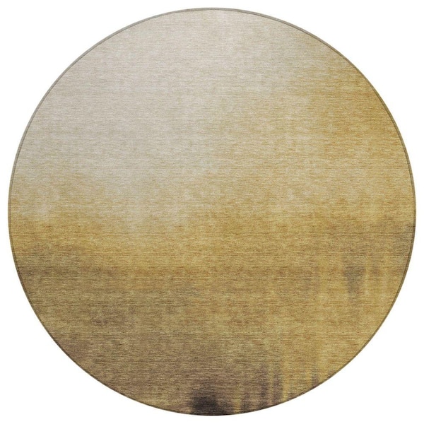 Chantille Machine Washable Indoor/Outdoor Abstract ACN2420 Honey 8 ft. x 8 ft. Round Rug