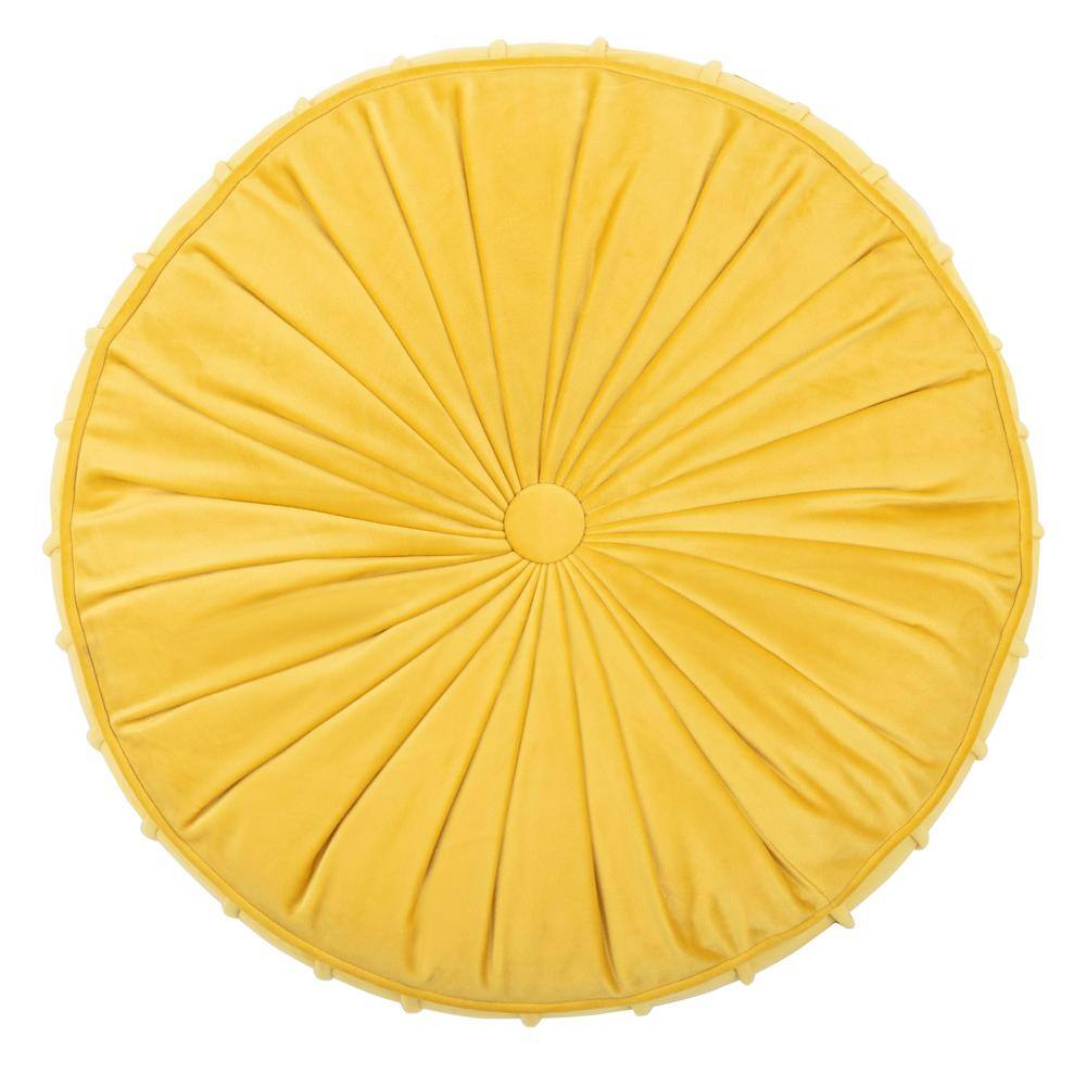 Mustard Yellow Velvet Round Tufted Floor Pillow