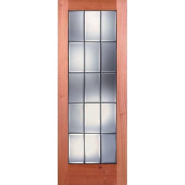 Feather River Doors 30 in. x 80 in. 15 Lite Unfinished Mahogany Clear Bevel Patina Woodgrain Interior Door Slab