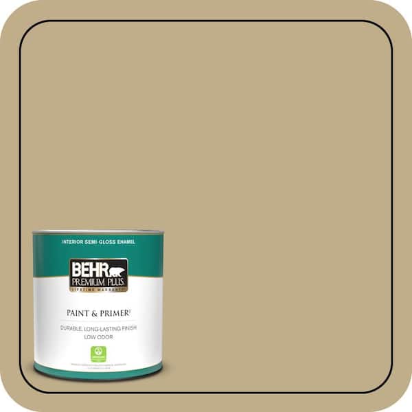 BEHR PREMIUM PLUS 1 qt. #S320-4 Oat Field Semi-Gloss Enamel Low Odor Interior Paint & Primer