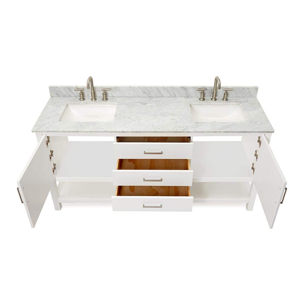 Bayhill 73'' White Double Vanity with Carrara Marble Top