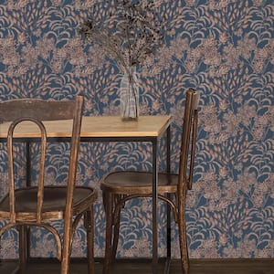 Stencil Foliage Navy and Mauve Non-Pasted Wallpaper, 60 sq. ft.
