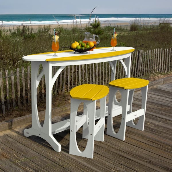 Highwood Shoreline White/Sunbeam Yellow 3-Piece Recycled Plastic Bar Height Balcony Set