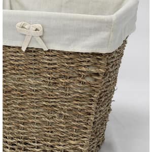 10.5 in. W x 8 in. D x 10.5 in. H Woven Seagrass Small Waste Bin Lined with White Washable Lining