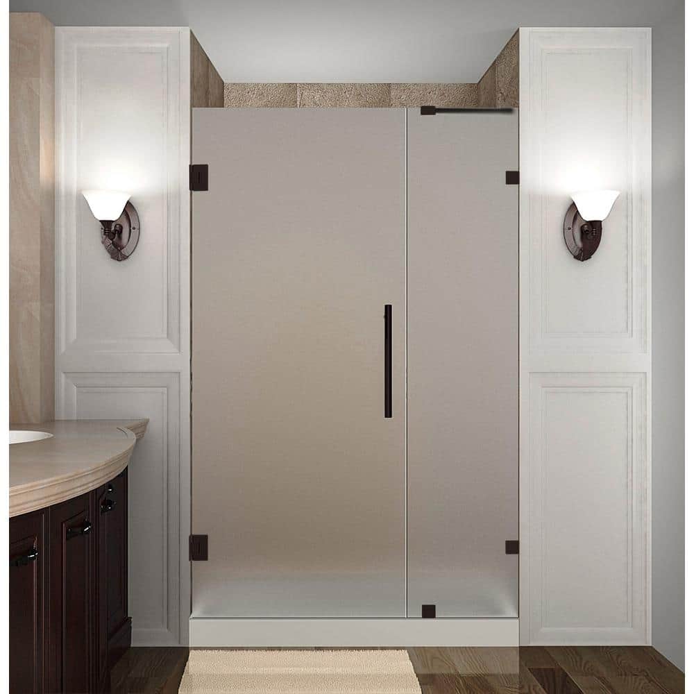 Nautis 48" x 72" Bronze Frameless Frosted Glass Hinged Shower Door