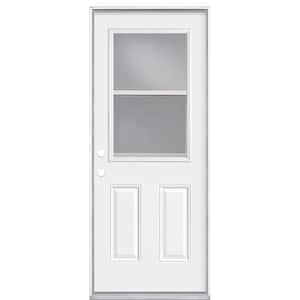 Stanley Doors 32 in. x 80 in. Neo-Deco Zinc Full Lite Painted White Left-Hand Inswing Steel Prehung Front Door, Prefinished White/Zinc Glass Caming