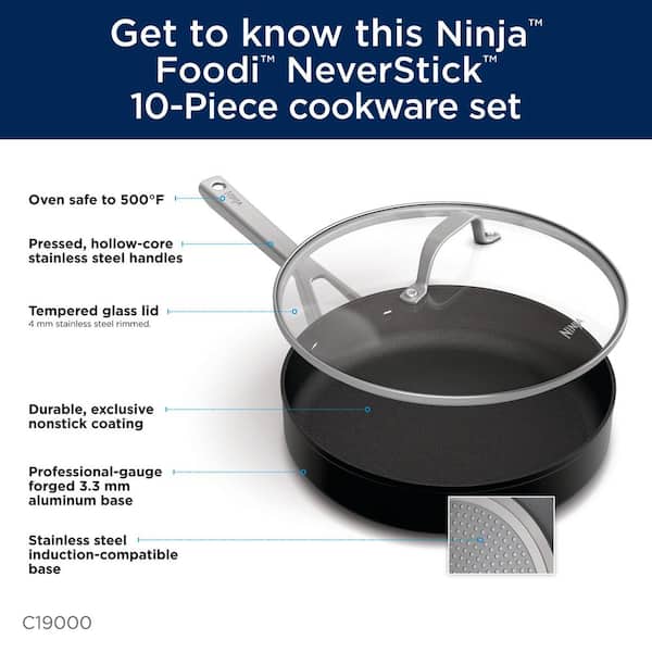 NINJA Foodi NeverStick 12-Piece Stainless Steel Nonstick Cookware