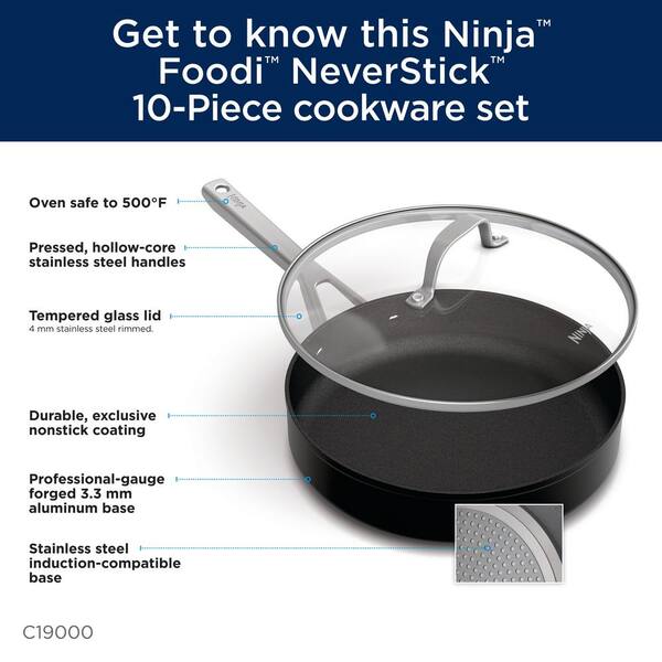 NINJA Foodi NeverStick 12-Piece Stainless Steel Nonstick Cookware Set with  Lids in Black C19200 - The Home Depot