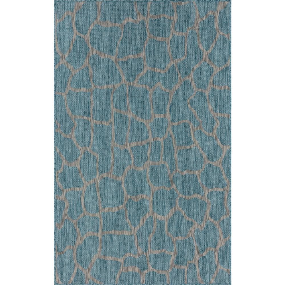 Light Aqua Rectangular Stain-Resistant Outdoor Rug 4' x 6'
