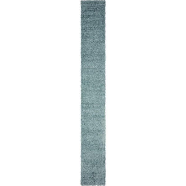 Unique Loom Solid Shag Collection Area Rug (2 ft. 7 in. x 19 ft. 8 in. Runner Light Slate Blue)