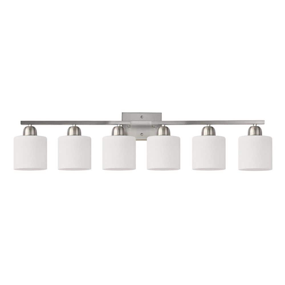 38 in. 6-Light Brushed Nickel Vanity Light Over Mirror, Wall Sconces with Milky White Frosted Glass Shades price history on PriceWatchPro
