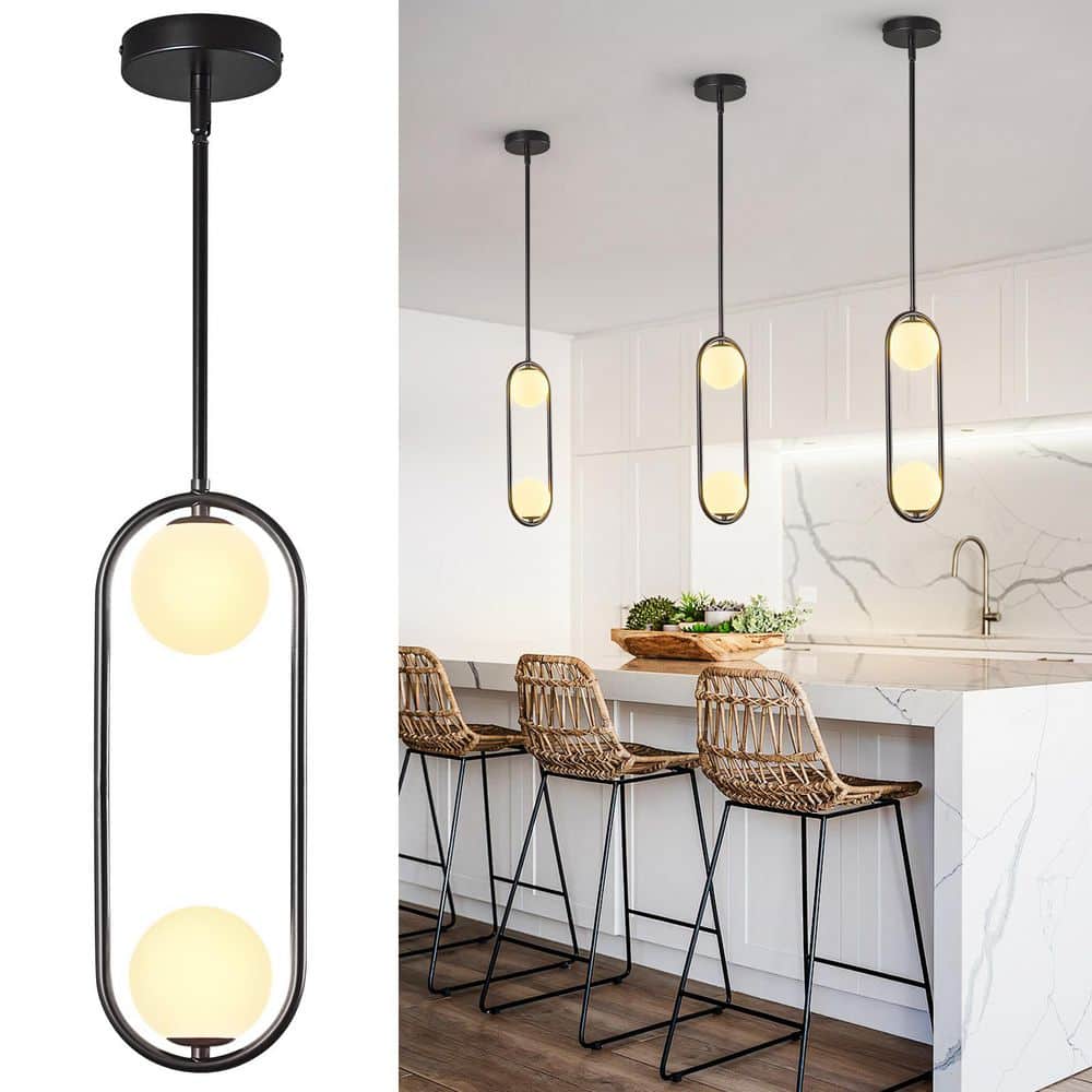 Home Lighting ‎40-Watt 2 Lights Black Pendant Light with Glass Shade for Kitchen Island, No Bulbs Included, 3Pack price history on PriceWatchPro