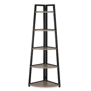 Eulas 70 in. Gray Wood Rustic 5 Tier Corner Standard Bookcase, Small Bookcase with 5 Shelves Storage Rack
