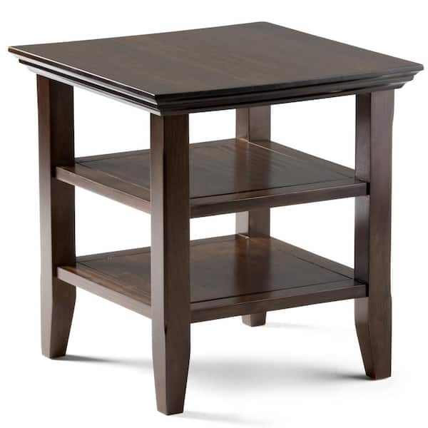 Simpli Home Acadian Solid Wood 19 in. Wide Square Transitional End Table in Brunette Brown