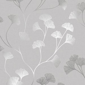 Glistening Ginkgo Leaf Silver Non-Pasted Wallpaper (Covers 56 sq. ft.)