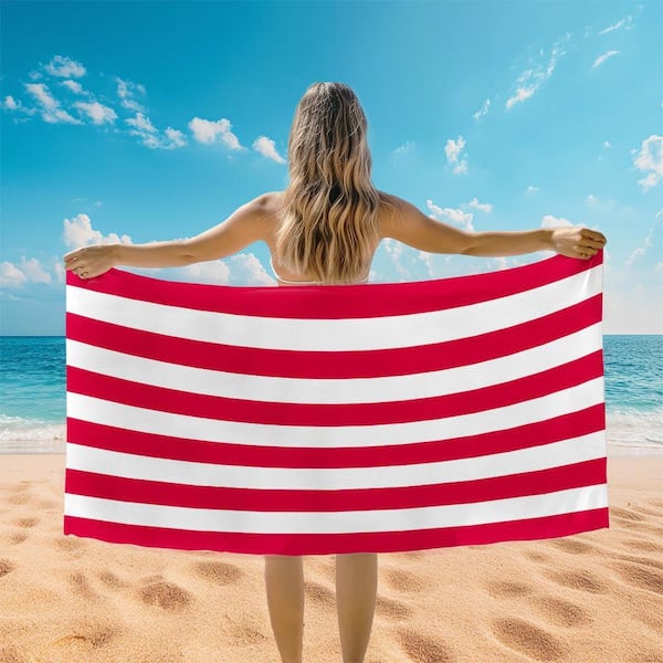 JML Red Microfiber Cabana Stripe Beach Towel 30 in. x 60 in. BT02