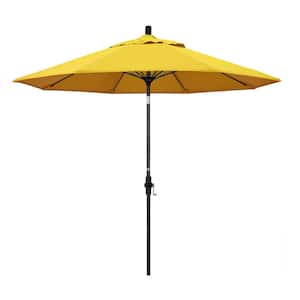 9 ft. Fiberglass Market Collar Tilt M Black Patio Umbrella in Lemon Olefin